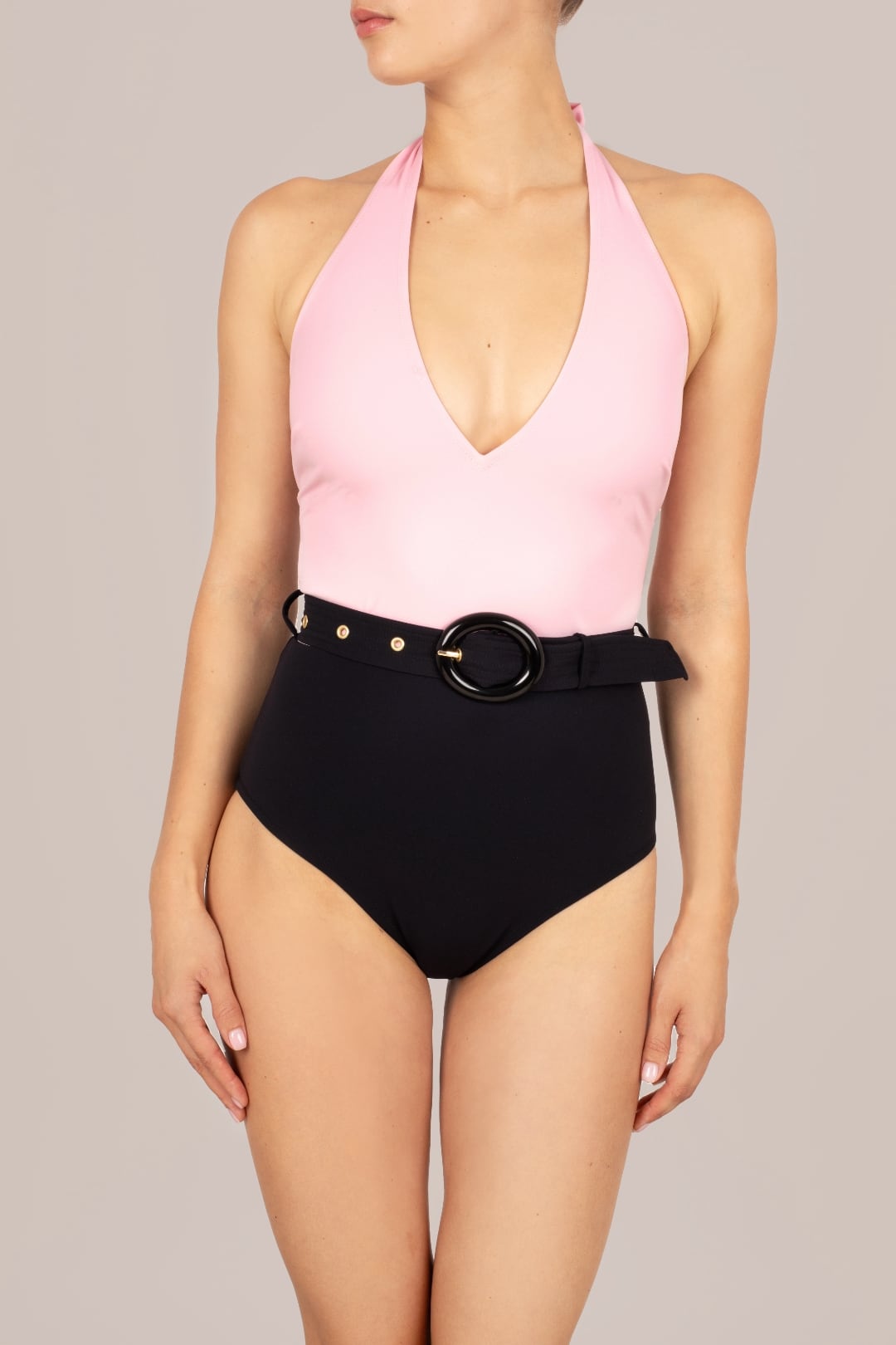 Kiva Belted One Piece Black Pink